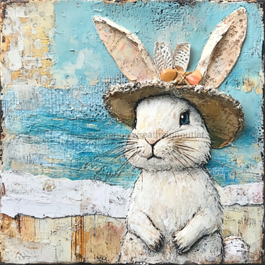 Easter Sign, Bunny in Hat,, DCO-12704, Sign For Wreath, 10x10